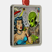 Retro Alien Science Fiction Comics Metalen Ornament (Rechts)