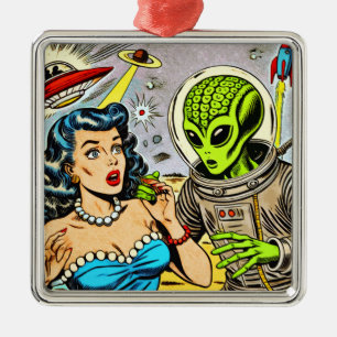 Retro Alien Science Fiction Comics Metalen Ornament