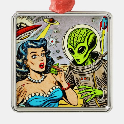 Retro Alien Science Fiction Comics Metalen Ornament (Voorkant)