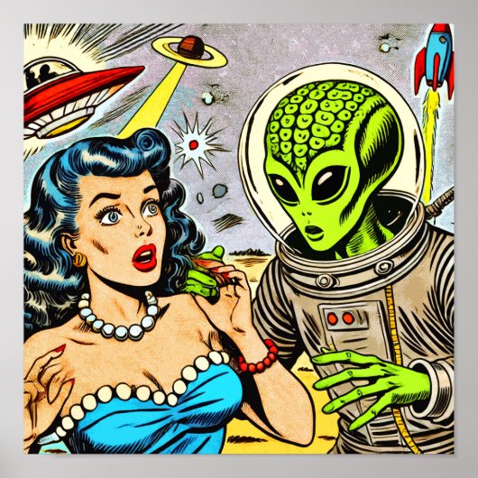 Retro Alien Science Fiction Comics Poster (Voorkant)