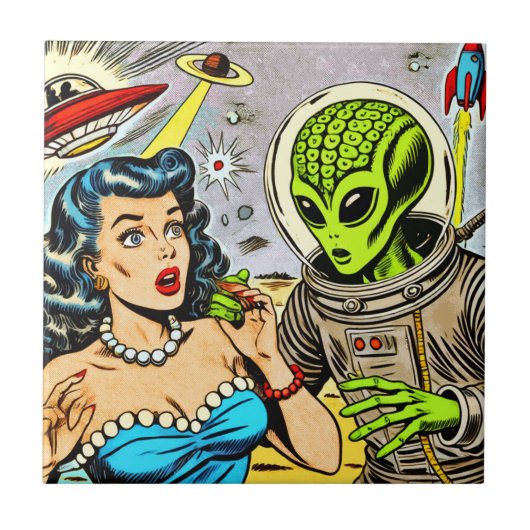 Retro Alien Science Fiction Comics Tegeltje (Voorkant)