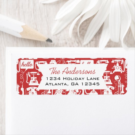 Retro Alle kleurentelefoonpatronen Etiket (Insitu)