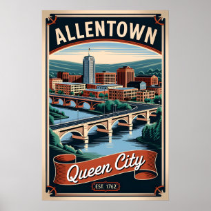 Retro Allentown Pennsylvania Queen City Vintage Poster