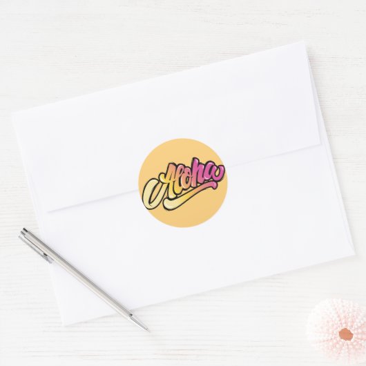 Retro ALOHA Happy cite un autocollant carré (Enveloppe)