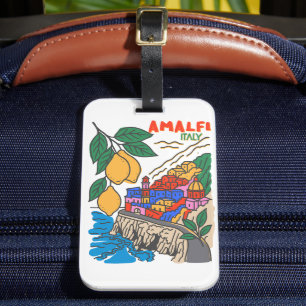 Retro Amalfi Italië Mediterraan Kunst Handgetekend Bagagelabel