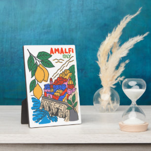 Retro Amalfi Italië Mediterraan Kunst Handgetekend Fotoplaat