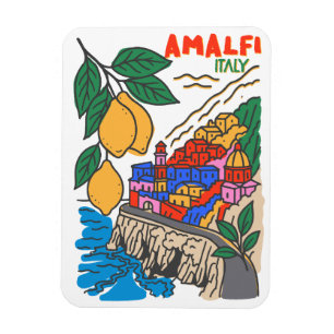 Retro Amalfi Italië Mediterraan Kunst Handgetekend Magneet