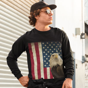 Retro American Bald Eagle USA Flag Long Hoeve T-shirt