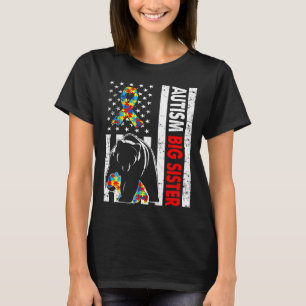 Retro American Flag Autism Big Sister Beer Awarene T-shirt