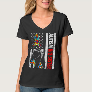 Retro American Flag Autism Big Sister Beer Awarene T-shirt