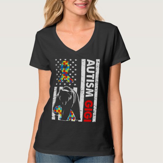 Retro American Flag Autism Gigi Beer Awareness Fam T-shirt (Voorkant)