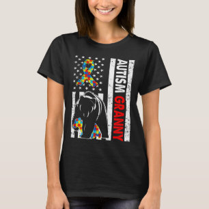 Retro American Flag Autism Granny Beer Awareness F T-shirt