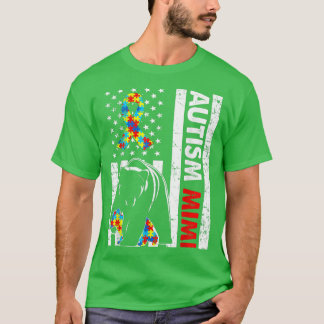 Retro American Flag Autism Mimi Bear Awareness Fam T-shirt
