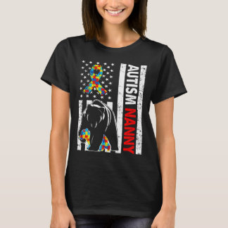 Retro American Flag Autism Nanny Beer Awareness Fa T-shirt