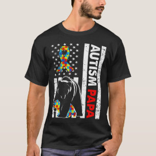 Retro American Flag Autism Papa Beer Awareness Fam T-shirt