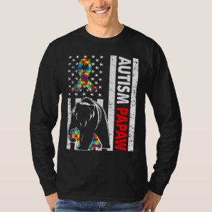 Retro American Flag Autism Papaw Beer Awareness Fa T-shirt