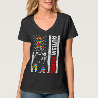 Retro American Flag Autism Poppa Beer Awareness Fa T-shirt