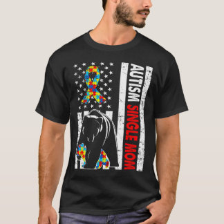 Retro American Flag Autism Single Mam Beer Awarene T-shirt