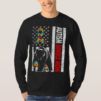 Retro American Flag Autism Single Mam Beer Awarene T-shirt