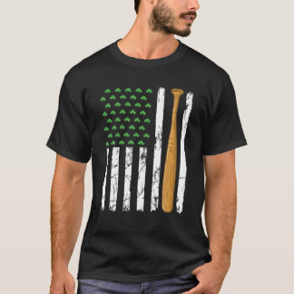 Retro American Flag Baseball Sport St. Patrick's D T-shirt