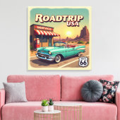 Retro American Road Trip Pop Art Canvas Afdruk (Insitu (Woonkamer))