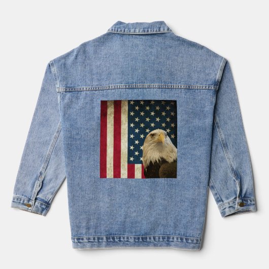 Retro Amerikaanse Bald Eagle USA Vlag Vrouwen Denim Jacket (Achterkant)