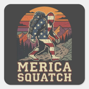 Retro Amerikaanse Bigfoot Sasquatch Natuur Vierkante Sticker