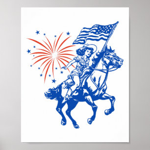 Retro Amerikaanse Cowgirl Paard 4 juli Vlag van de Poster