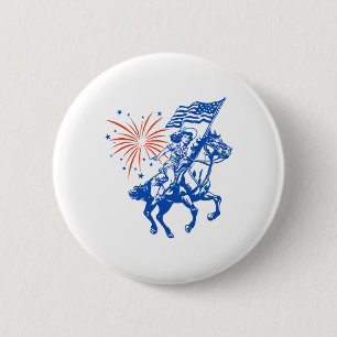 Retro Amerikaanse Cowgirl Paard 4 juli Vlag van de Ronde Button 5,7 Cm