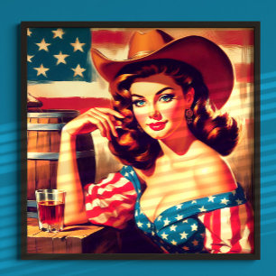 Retro Amerikaanse Cowgirl Pin-up Poster