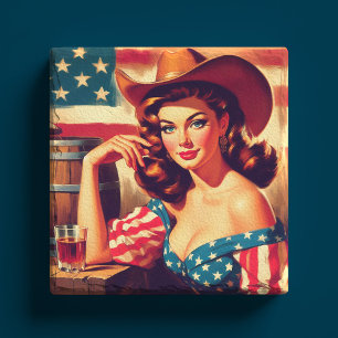 Retro Amerikaanse Cowgirl Pin-up Stenen Onderzetter