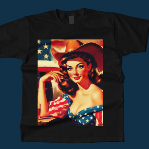 Retro Amerikaanse Cowgirl Pin-up T-shirt