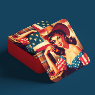 Retro Amerikaanse Cowgirl Pin-up Vierkante Kartonnen Onderzetter