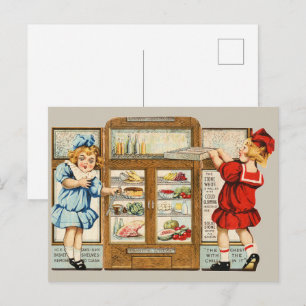 Retro Amerikaanse Keukenadvertentie met Twee Meisj Briefkaart