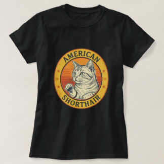 Retro Amerikaanse Korthaar Kat Zonneburst Kunst T-shirt