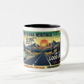 Retro-Amerikaanse mok met landschapsroute (Voorkant rechts)