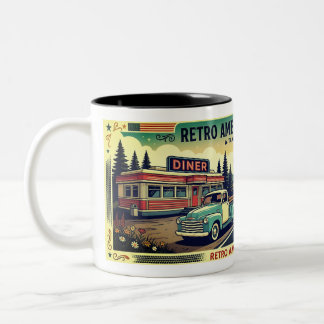 Retro-Amerikaanse mok met landschapsroute