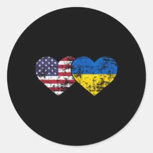 Retro Amerikaanse Oekraïense Vlaggen Hartjes Liefd Ronde Sticker