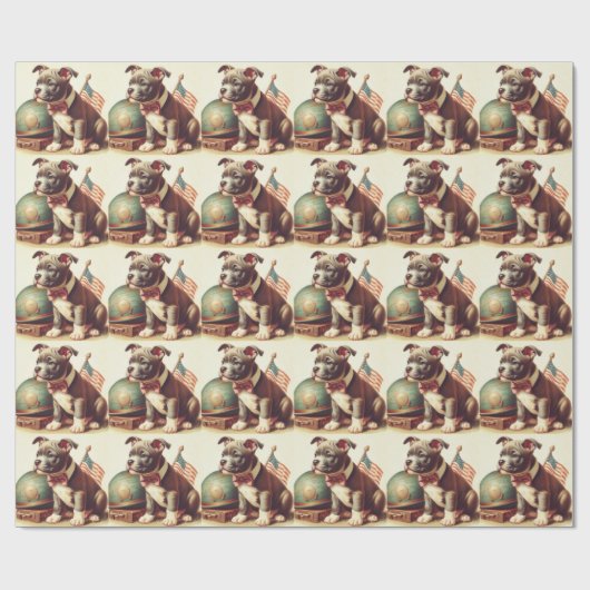 Retro Amerikaanse Pit Bull Terrier schilderij Cadeaupapier (Vlak)