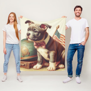 Retro Amerikaanse Pit Bull Terrier schilderij Fleece Deken