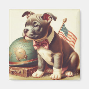 Retro Amerikaanse Pit Bull Terrier schilderij Magneet