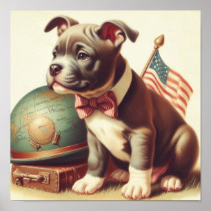 Retro Amerikaanse Pit Bull Terrier schilderij Poster