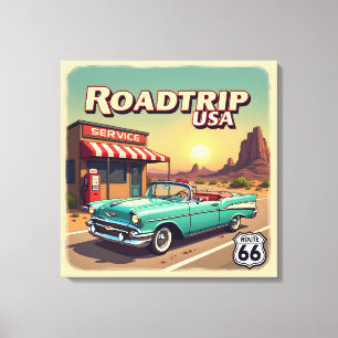 Retro Amerikaanse Road Trip Pop Art Canvas Afdruk