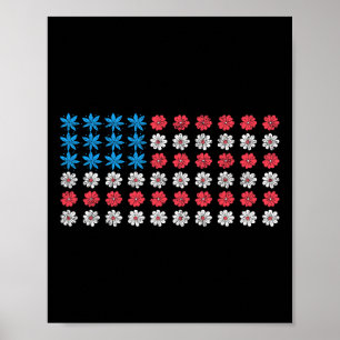 Retro Amerikaanse vlag 4 juli Patriottische Daisy Poster