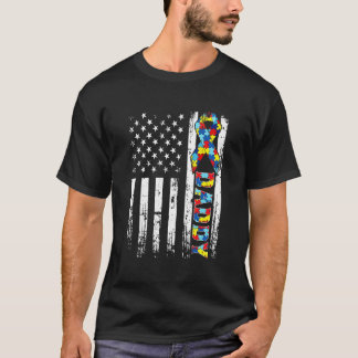 Retro Amerikaanse Vlag Autisme Papa Bewustzijn Aut T-shirt