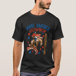 Retro Amerikaanse vlag Cowboy Bucking Paard Juli 4 T-shirt