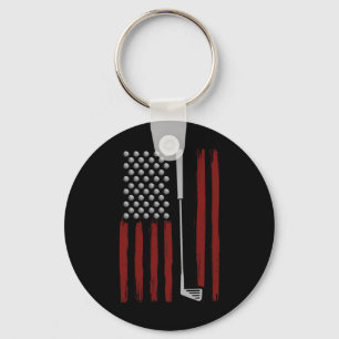 Retro Amerikaanse Vlag Golf Golfer Grappige Golfcl Sleutelhanger