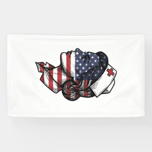 Retro Amerikaanse Vlag Verpleegster Profiel Vector Spandoek