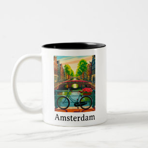 Retro Amsterdam Holland Grachten Reis Tweekleurige Koffiemok