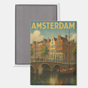 Retro Amsterdam Nederland Grachten Magneet